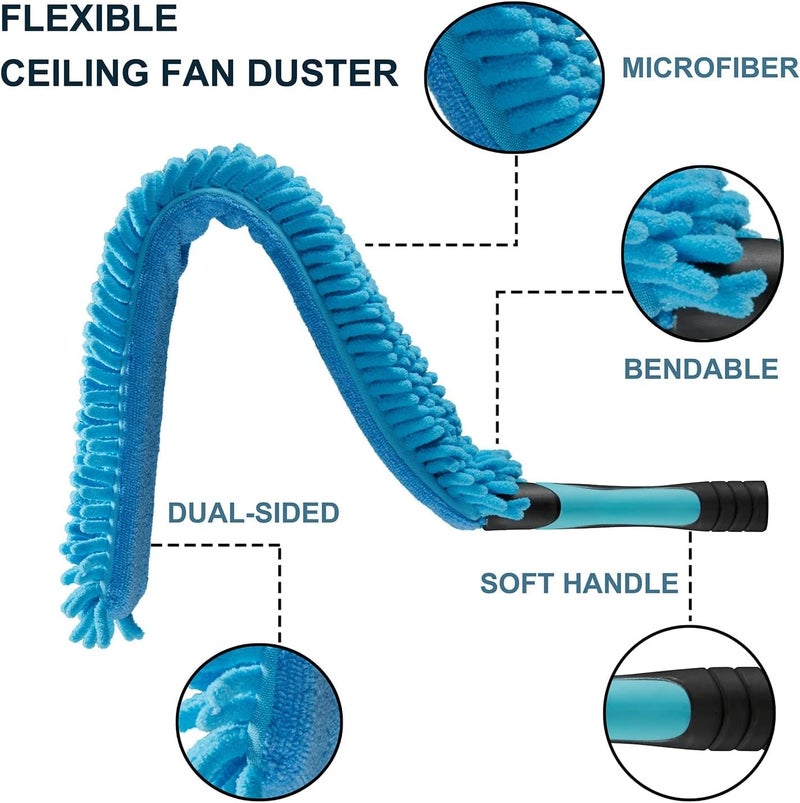 Hicavar High Ceiling Fan Duster with 5-8 Foot Extension Pole, Extendable Reusable Cobweb, Feather, Window Cleaning Squeegee Kit - Image 5